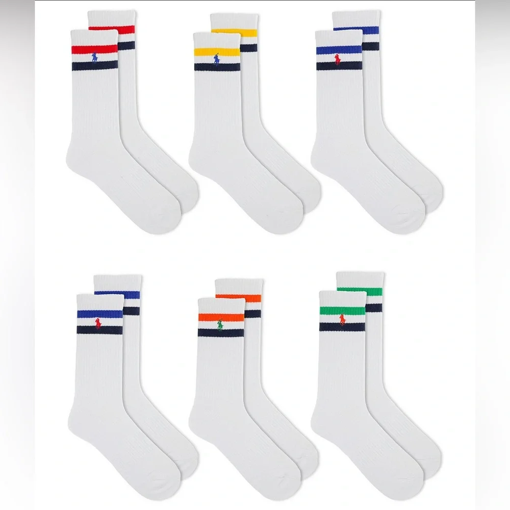 Polo Ralph Lauren Boy's Varsity Stripe & Double Logo Crew Socks 12-Pair Assorted